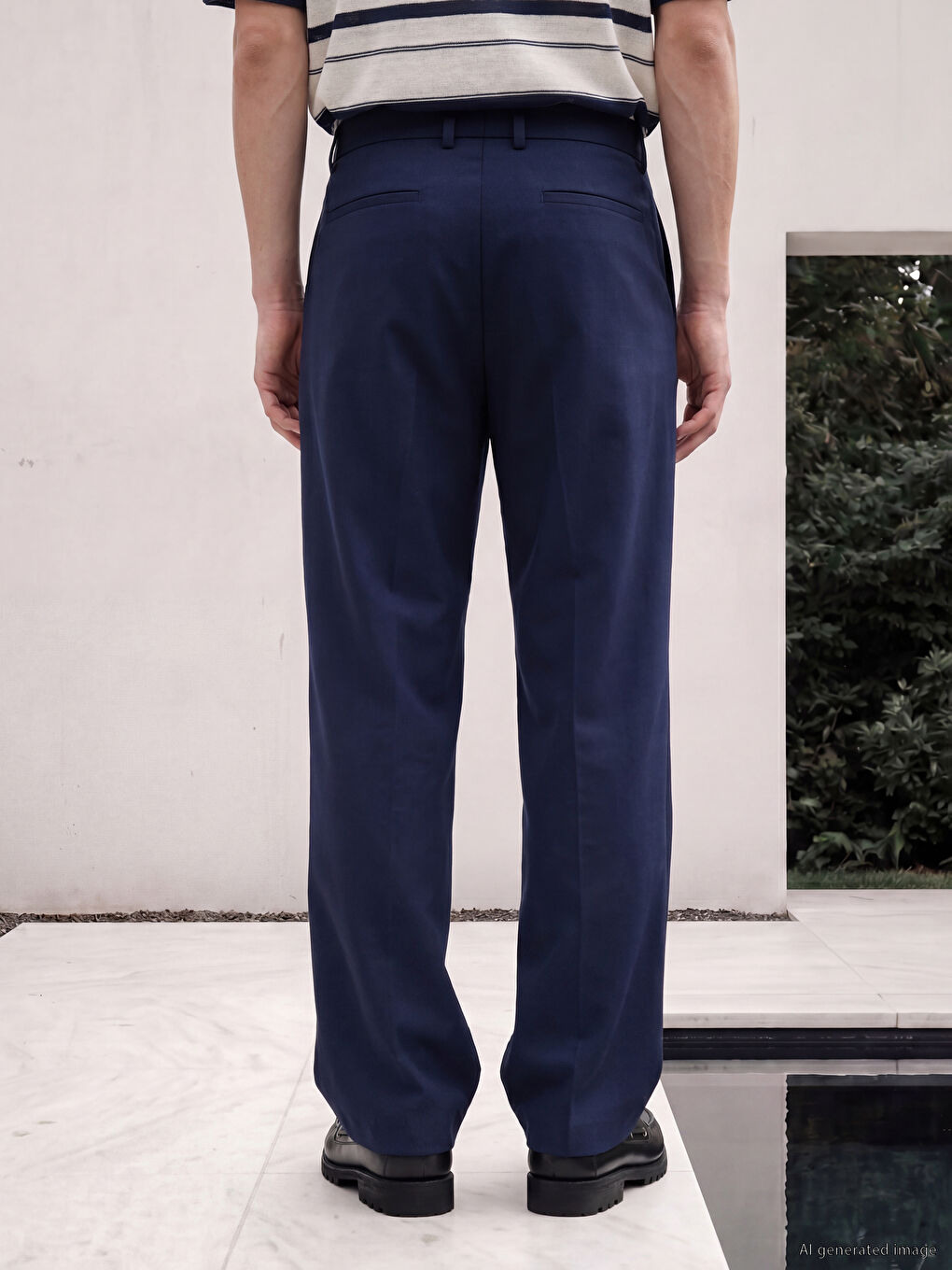 Lacivert Loose Fit Pileli Erkek Pantolon-3