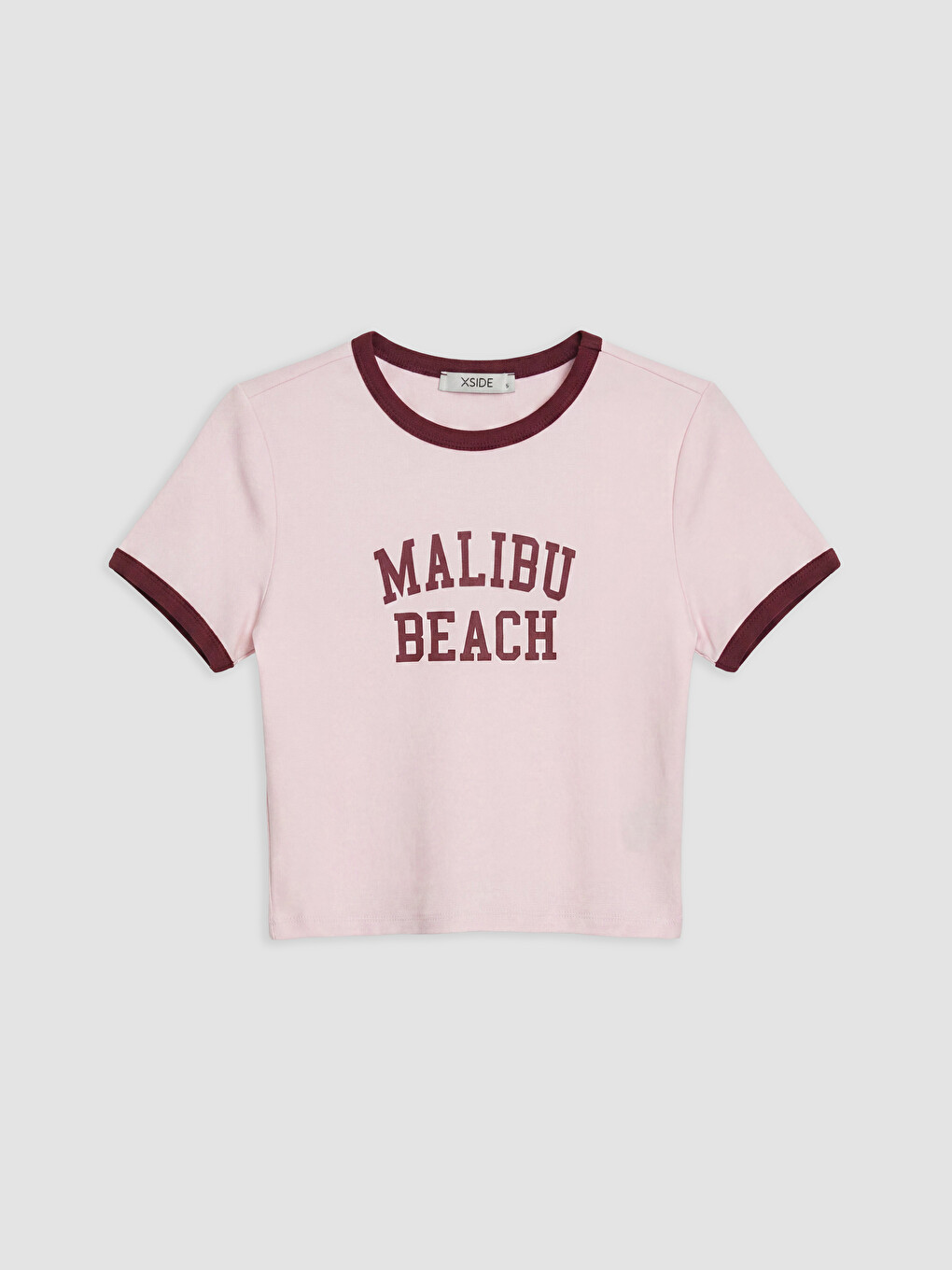 Pembe Bisiklet Yaka Malibu Baskılı Kadın Tişört