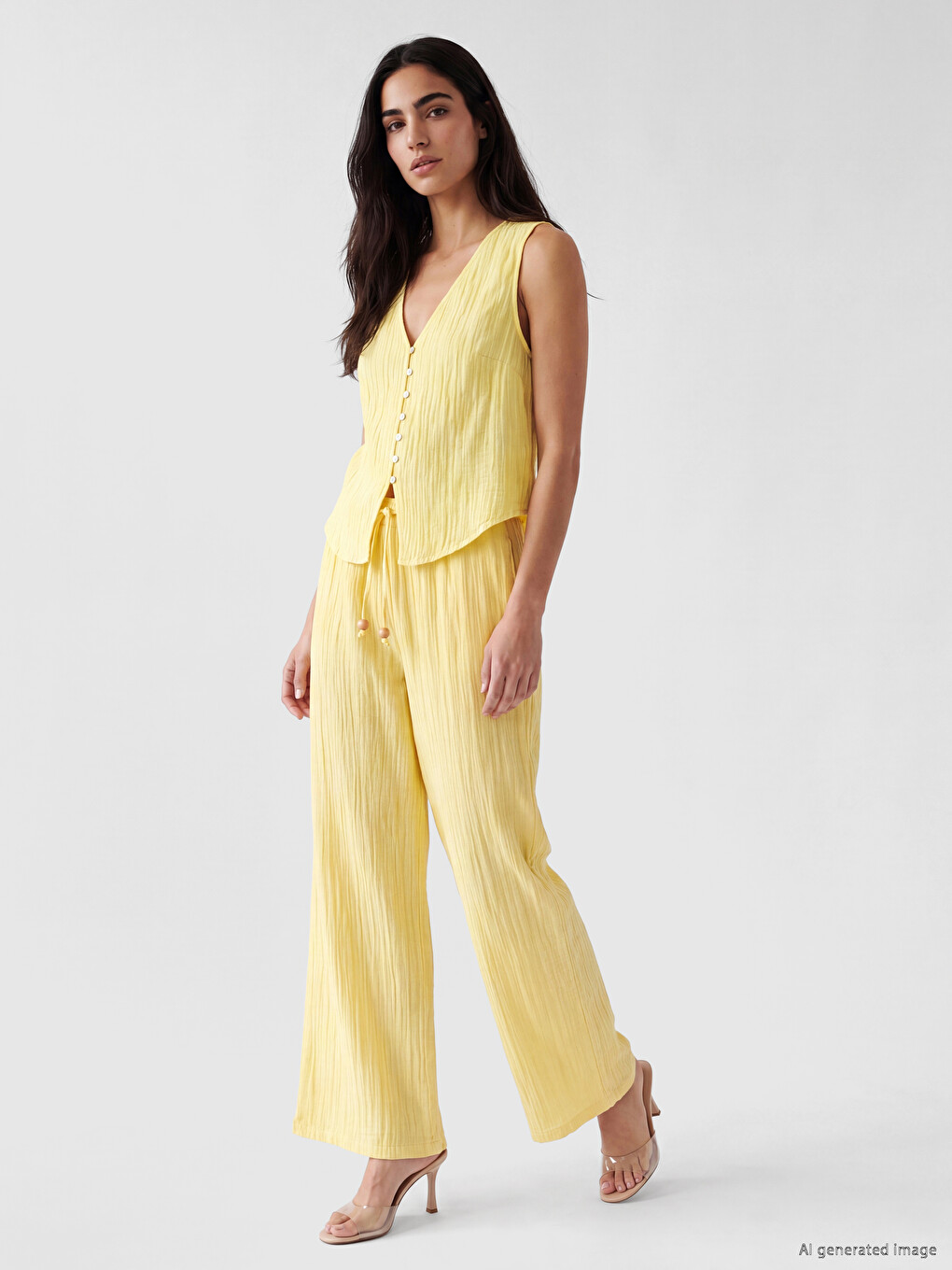 V Neck Buttoned Textured Muslin Blouse-1