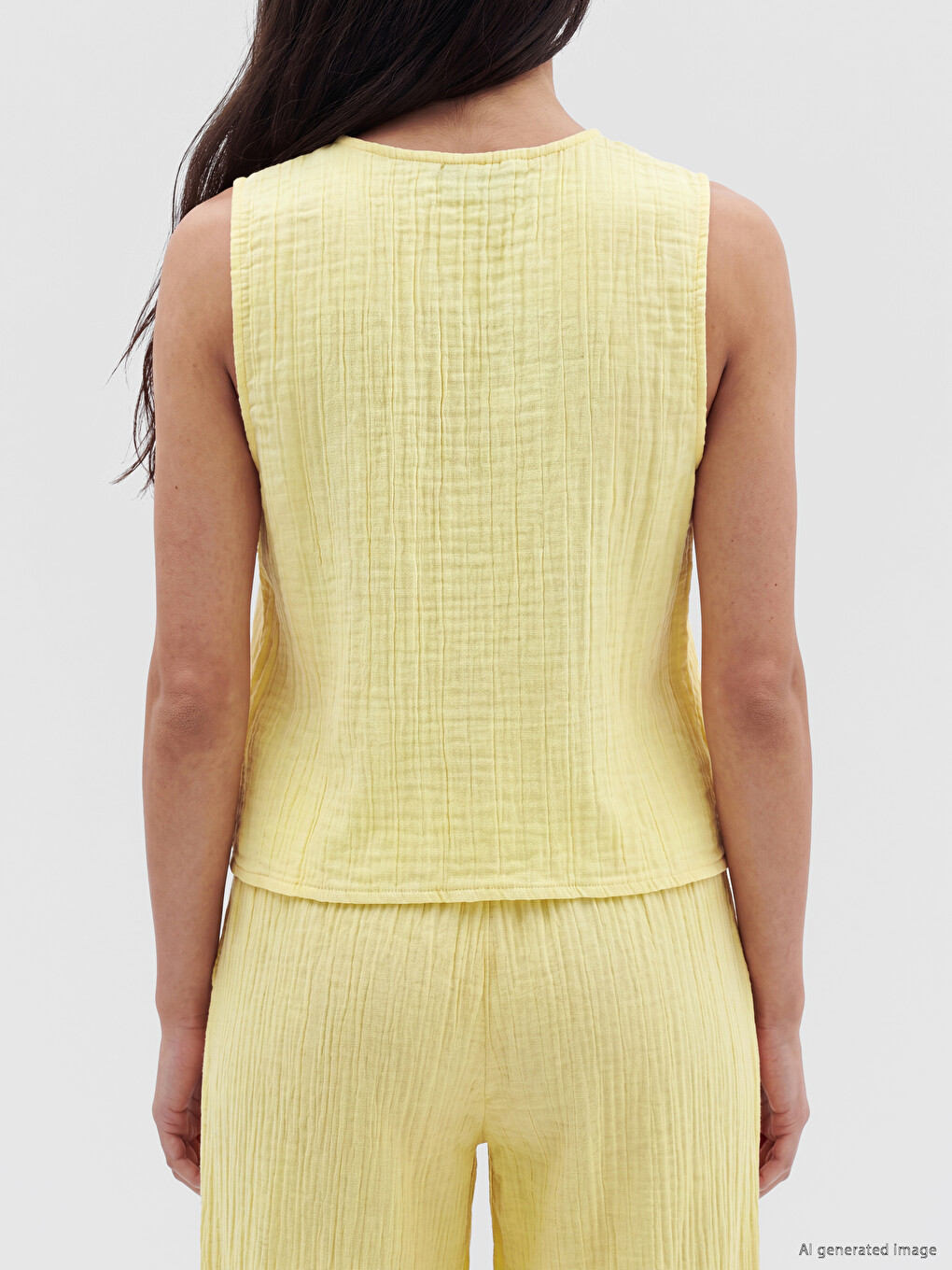 V Neck Buttoned Textured Muslin Blouse-3