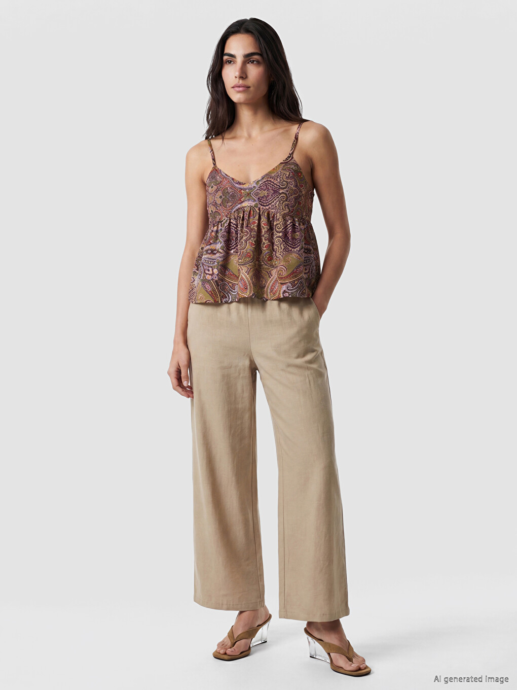 V Neck Strappy Patterned Blouse-1