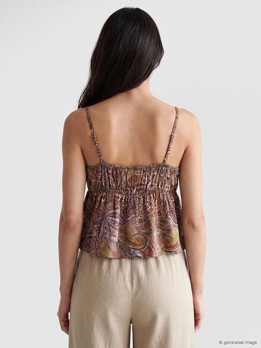 V Neck Strappy Patterned Blouse-3