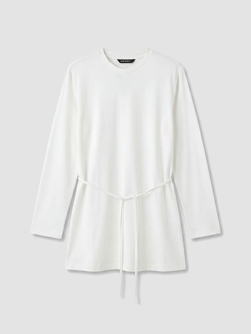 Beyaz Kuşaklı Kadın Sweatshirt Tunik-4