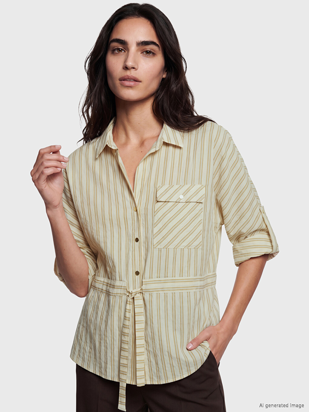 Striped Pocketed Women's Shirt