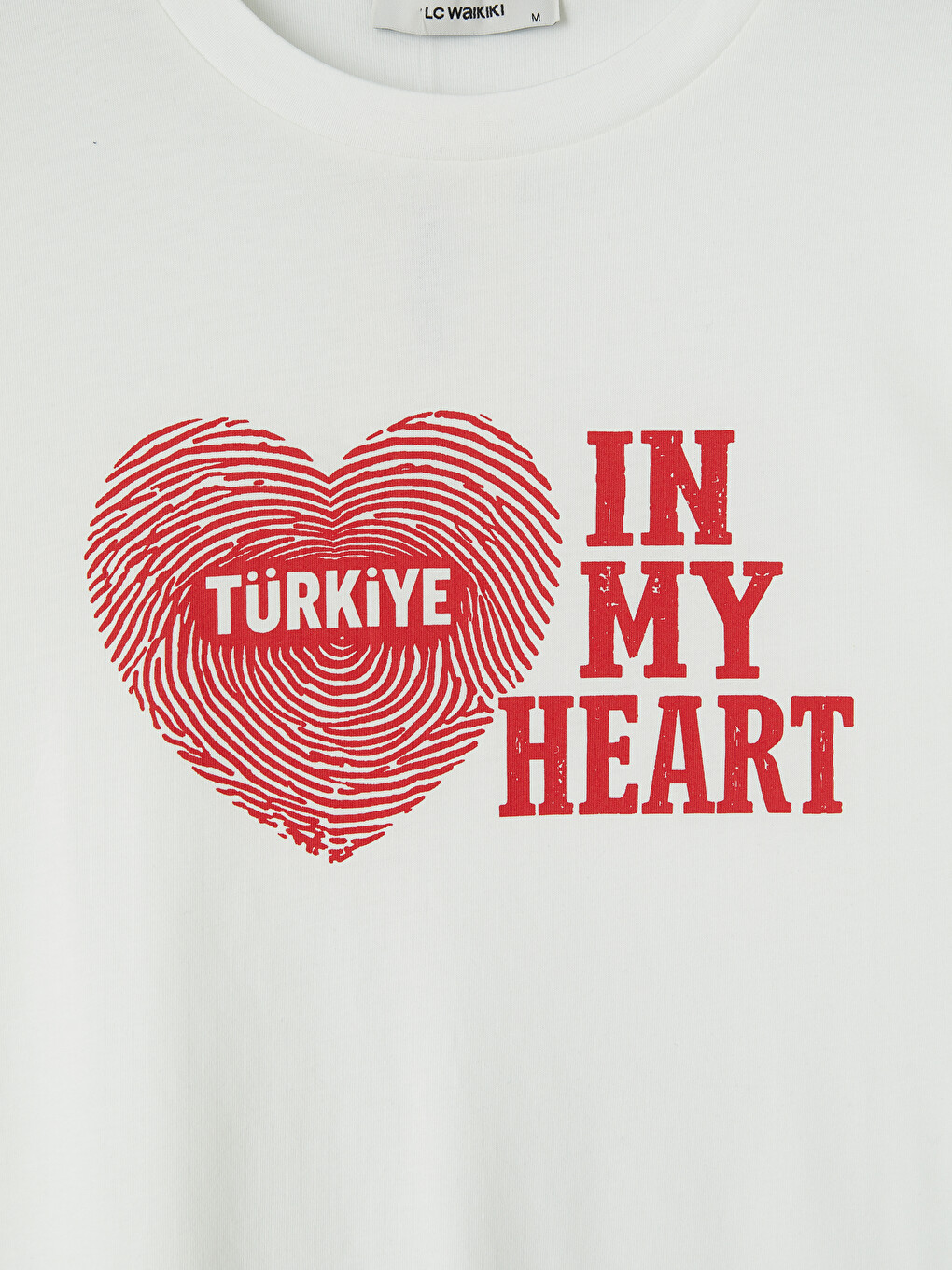 Beyaz Bisiklet Yaka Türkiye Baskılı Kadın Tişört-2