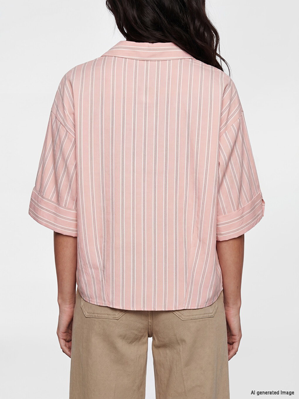 Këmishë Me Shirita Oversize Për Gra-3