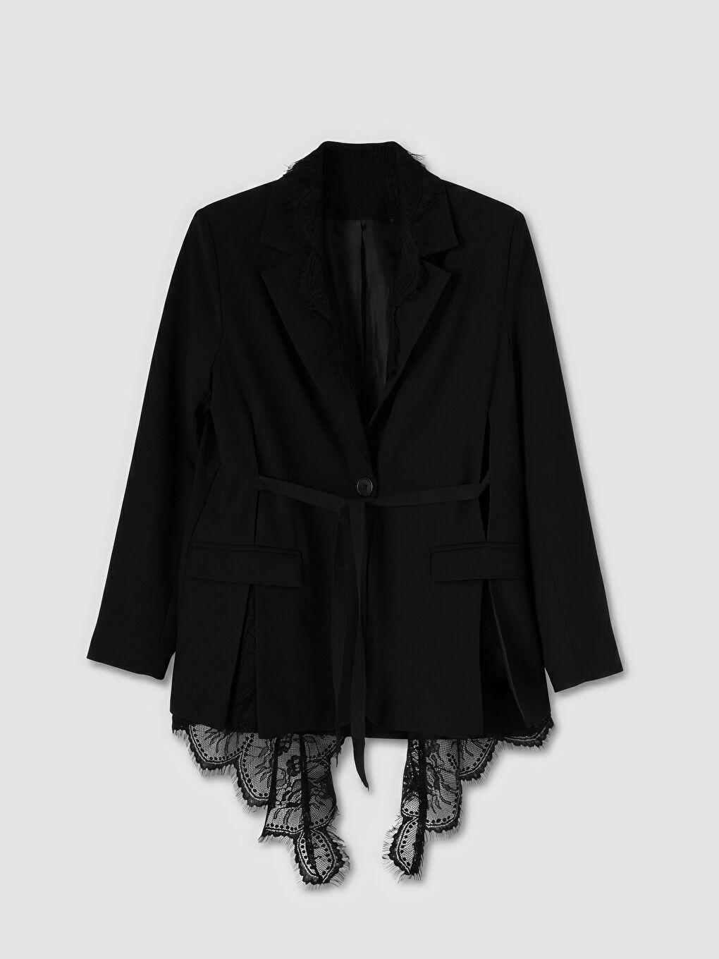 Siyah Dantel Detaylı Kadın Blazer Ceket
