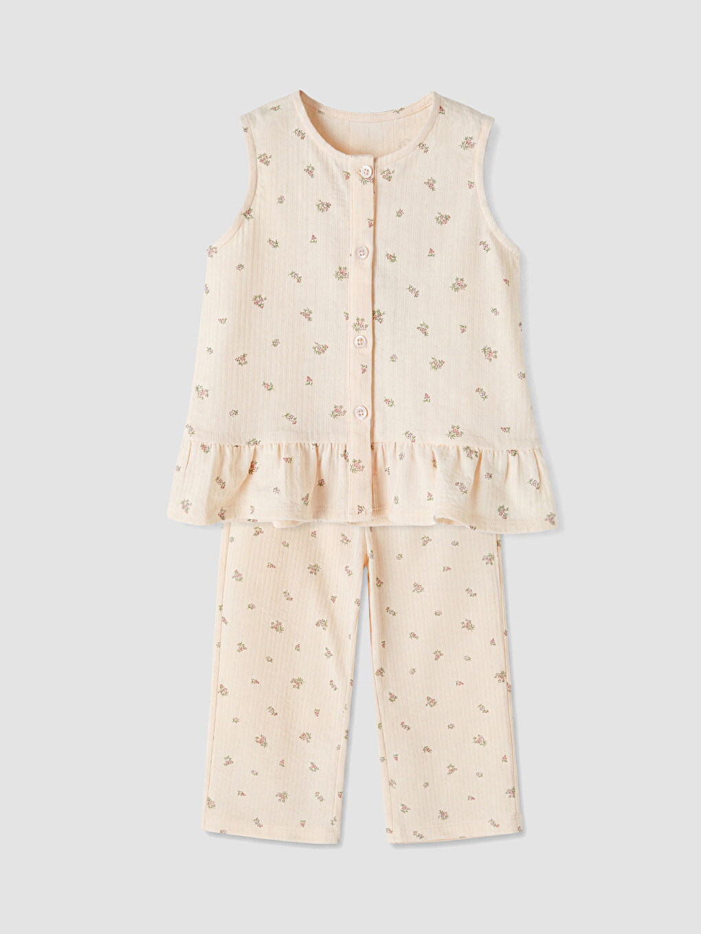 Pembe Çiçekli Kız Bebek Pijama Takımı