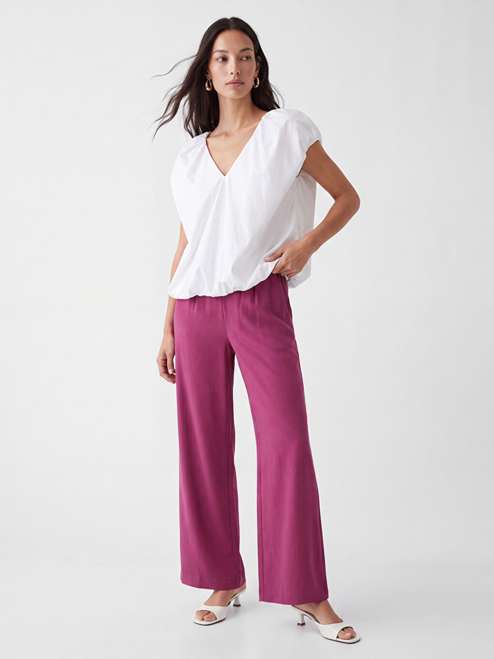 Elastic Waist Pleated Women's Dress Trousers