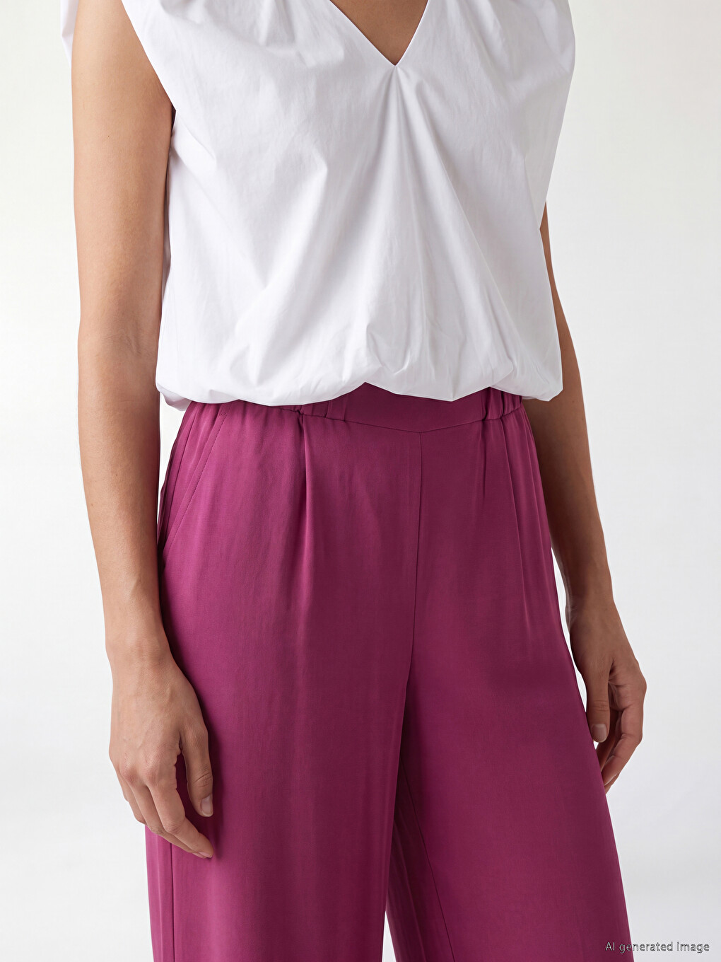 Elastic Waist Pleated Women's Dress Trousers-2