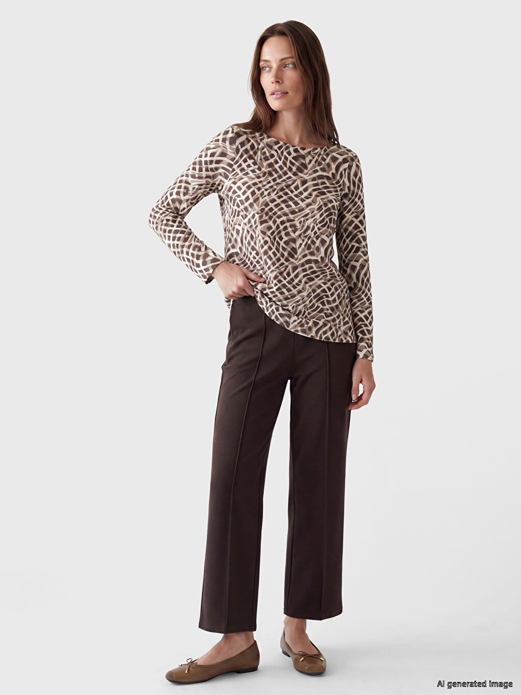 Crew Neck Patterned Women's T-shirt-1