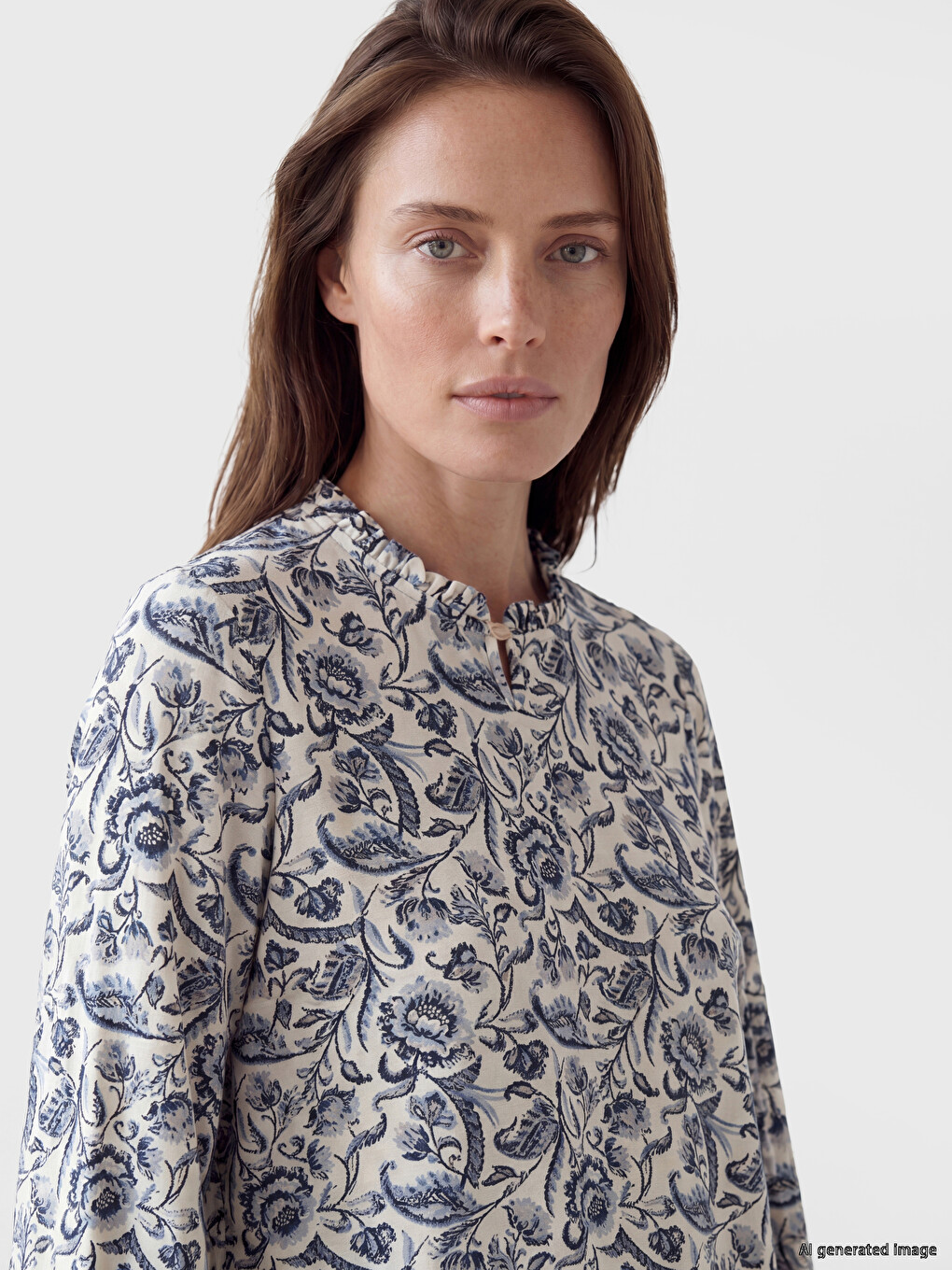 Frilled Collar Patterned Blouse-2
