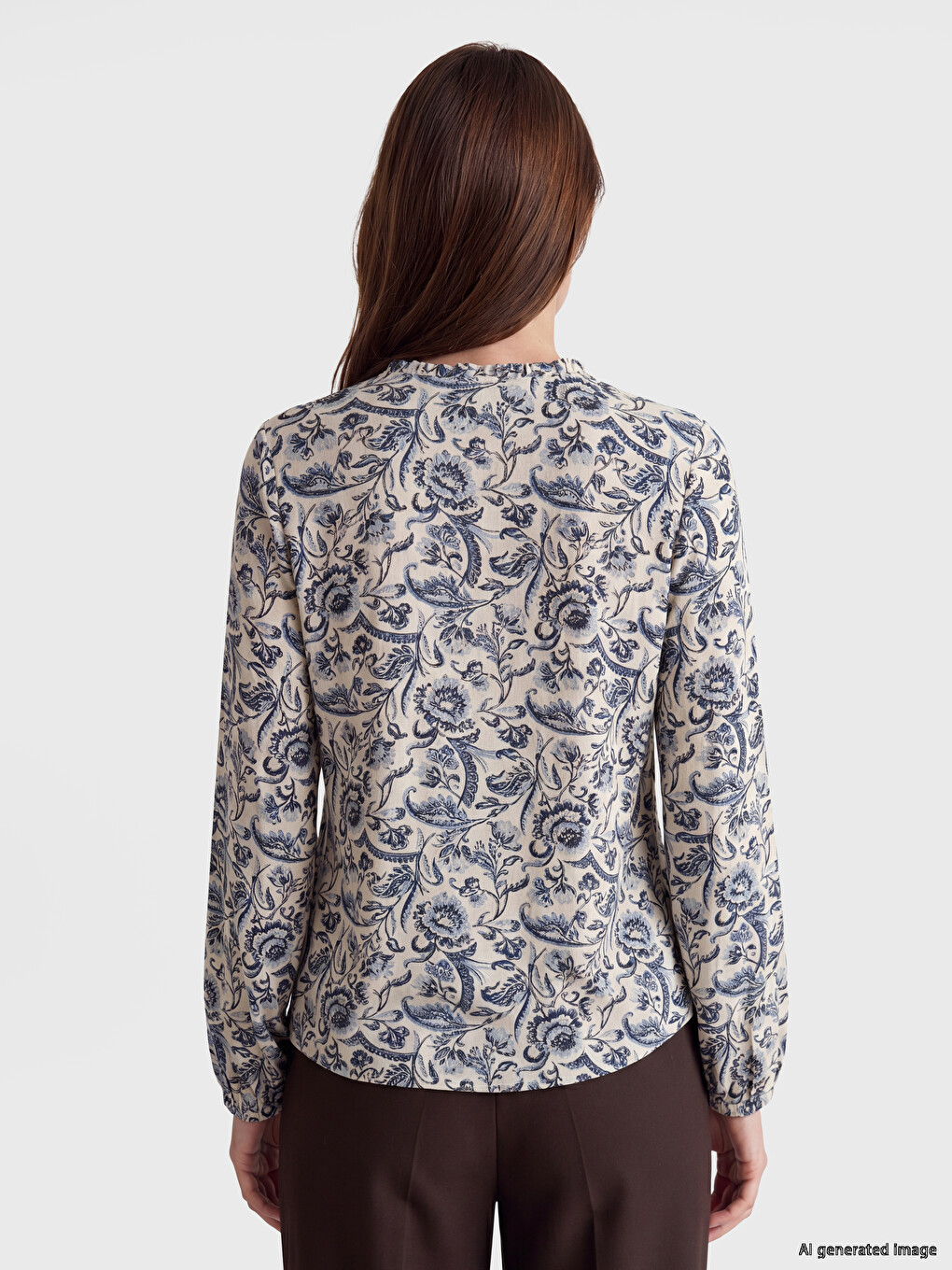 Frilled Collar Patterned Blouse-3