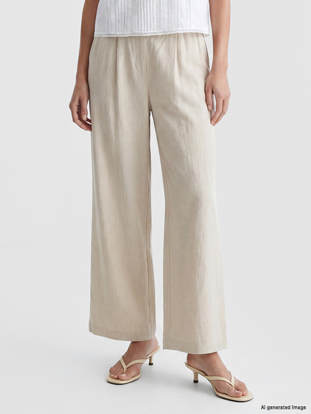Elastic Waist Linen Blend Women's Trousers-1