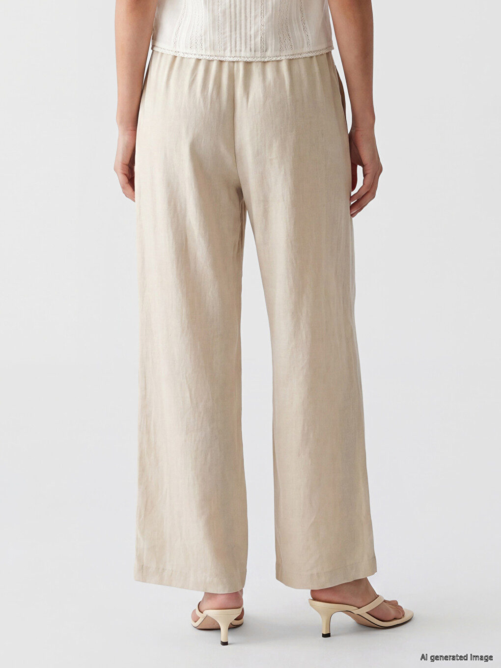 Elastic Waist Linen Blend Women's Trousers-2