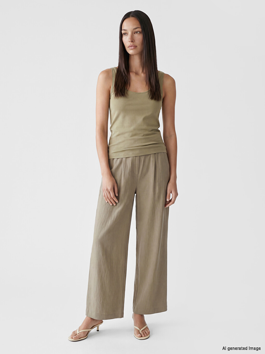 Elastic Waist Linen Blend Women's Trousers