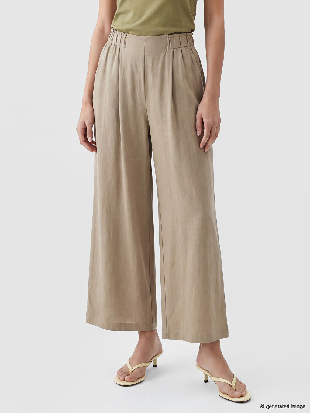 Elastic Waist Linen Blend Women's Trousers-1