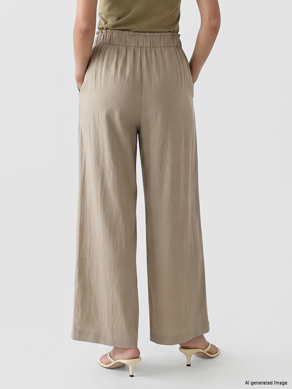 Elastic Waist Linen Blend Women's Trousers-2