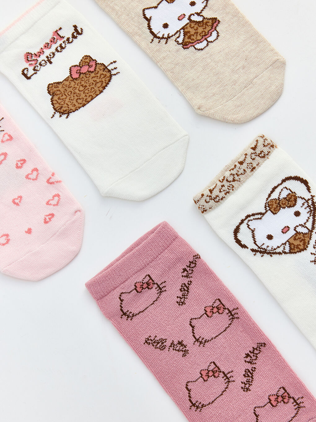 Pembe Hello Kitty Baskılı Kız Çocuk Patik Çorap 5'li-1