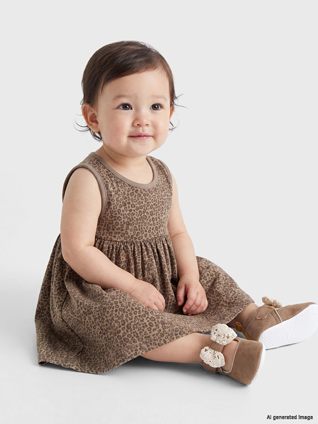 Crew Neck Leopard Print Baby Girls' Jersey Dress