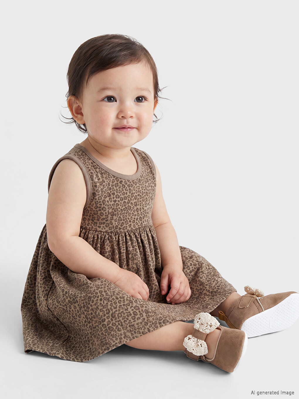 Kahverengi Leopar Desenli Kız Bebek Elbise
