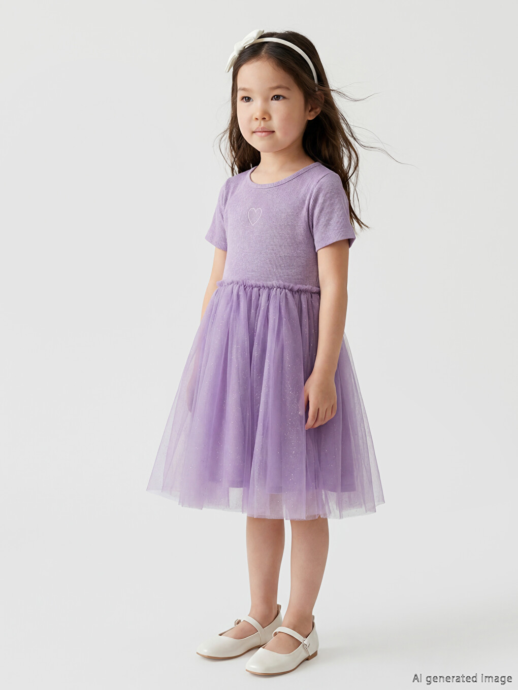 Heart Embroidered Glittery Girls' Tutu Dress