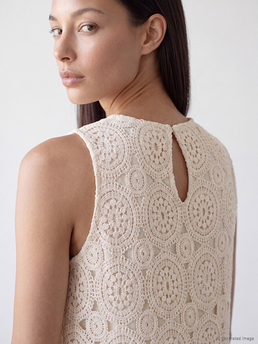 Rochie Din Dantelă Cu Guler Rotund-2