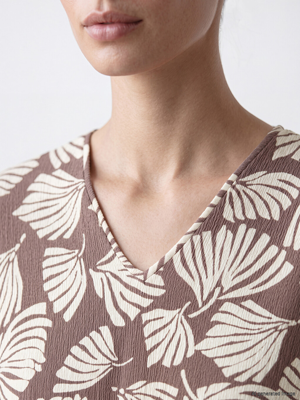 V Neck Patterned Women's T-shirt-2