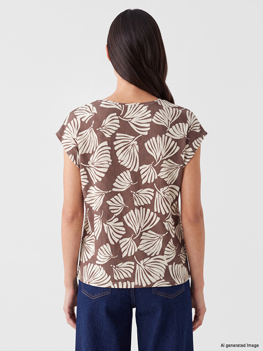 V Neck Patterned Women's T-shirt-3