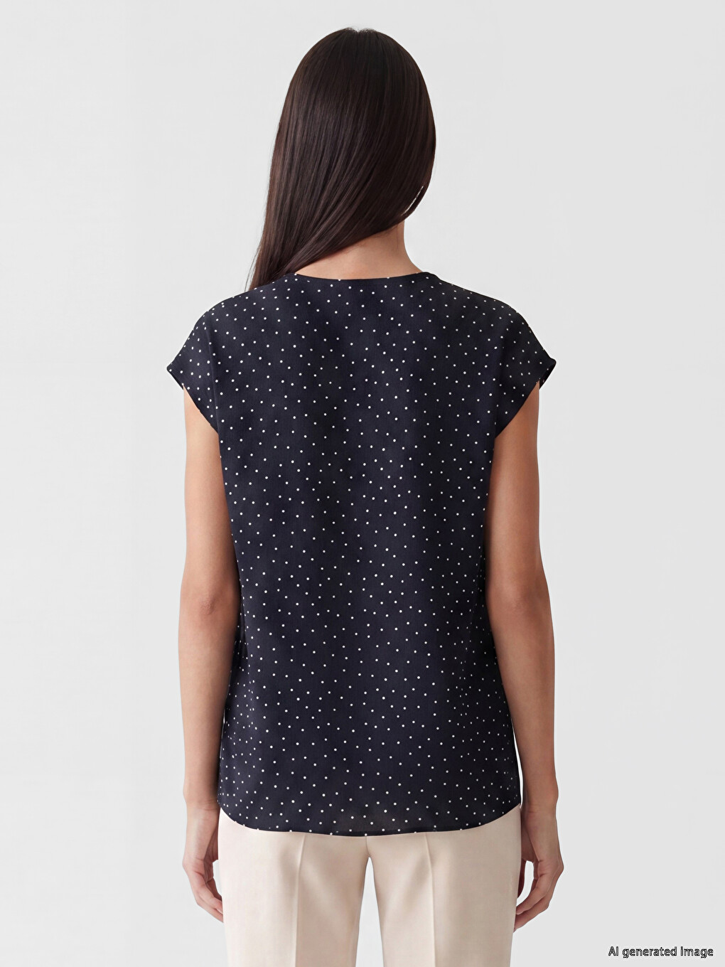 V Neck Polka Dot Women's T-shirt-2