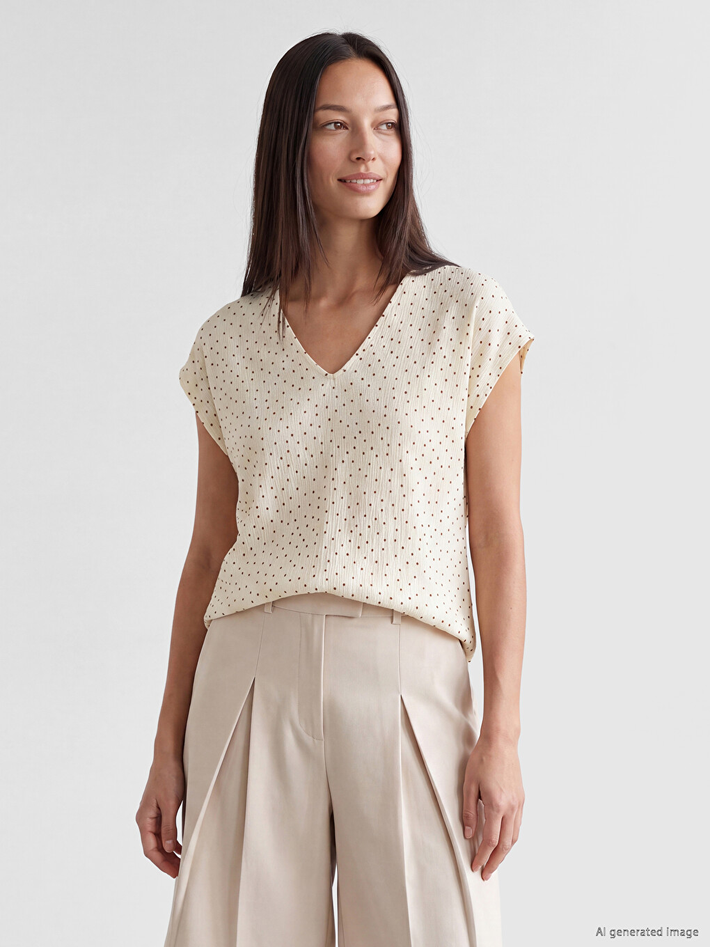 V Neck Polka Dot Women's T-shirt