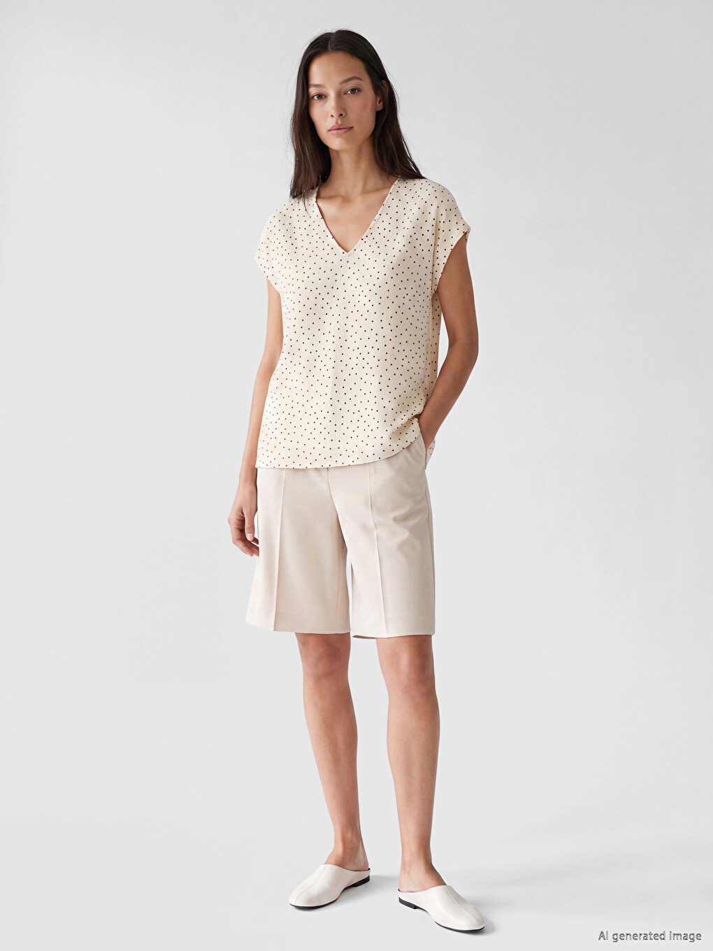 V Neck Polka Dot Women's T-shirt-1