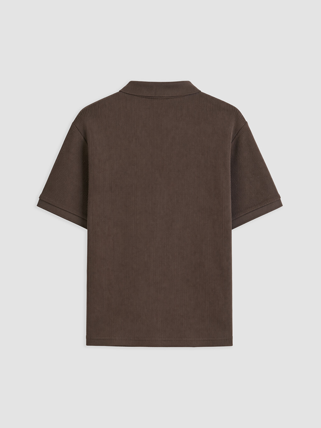 Kahverengi Polo Yaka Nakışlı Erkek Tişört-1