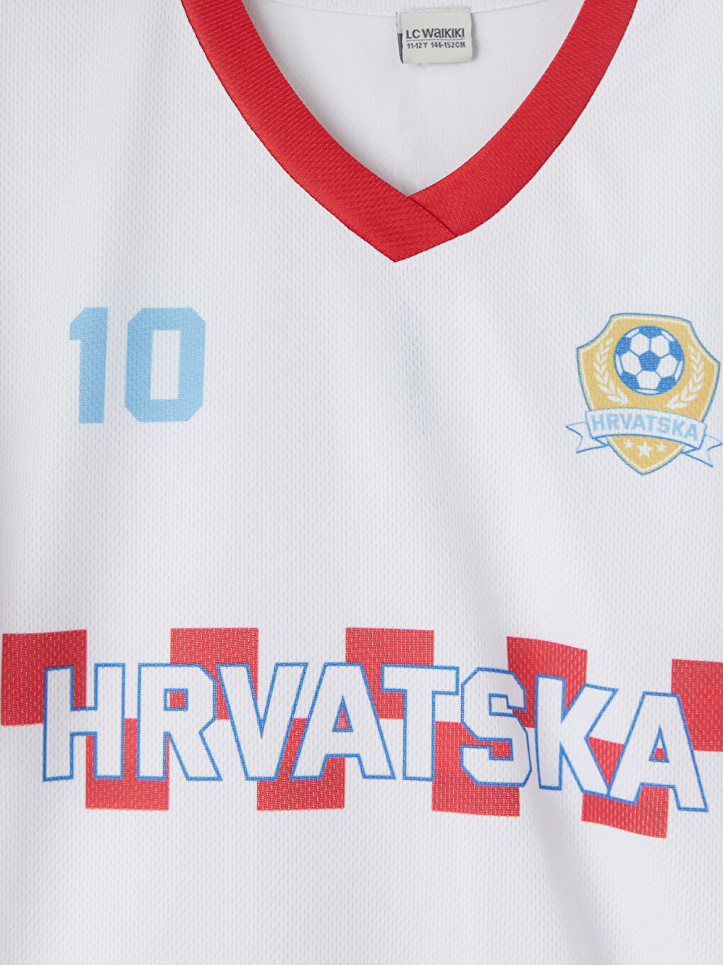 Beyaz V Yaka Hırvatistan Baskılı Kız Çocuk Tişört-2