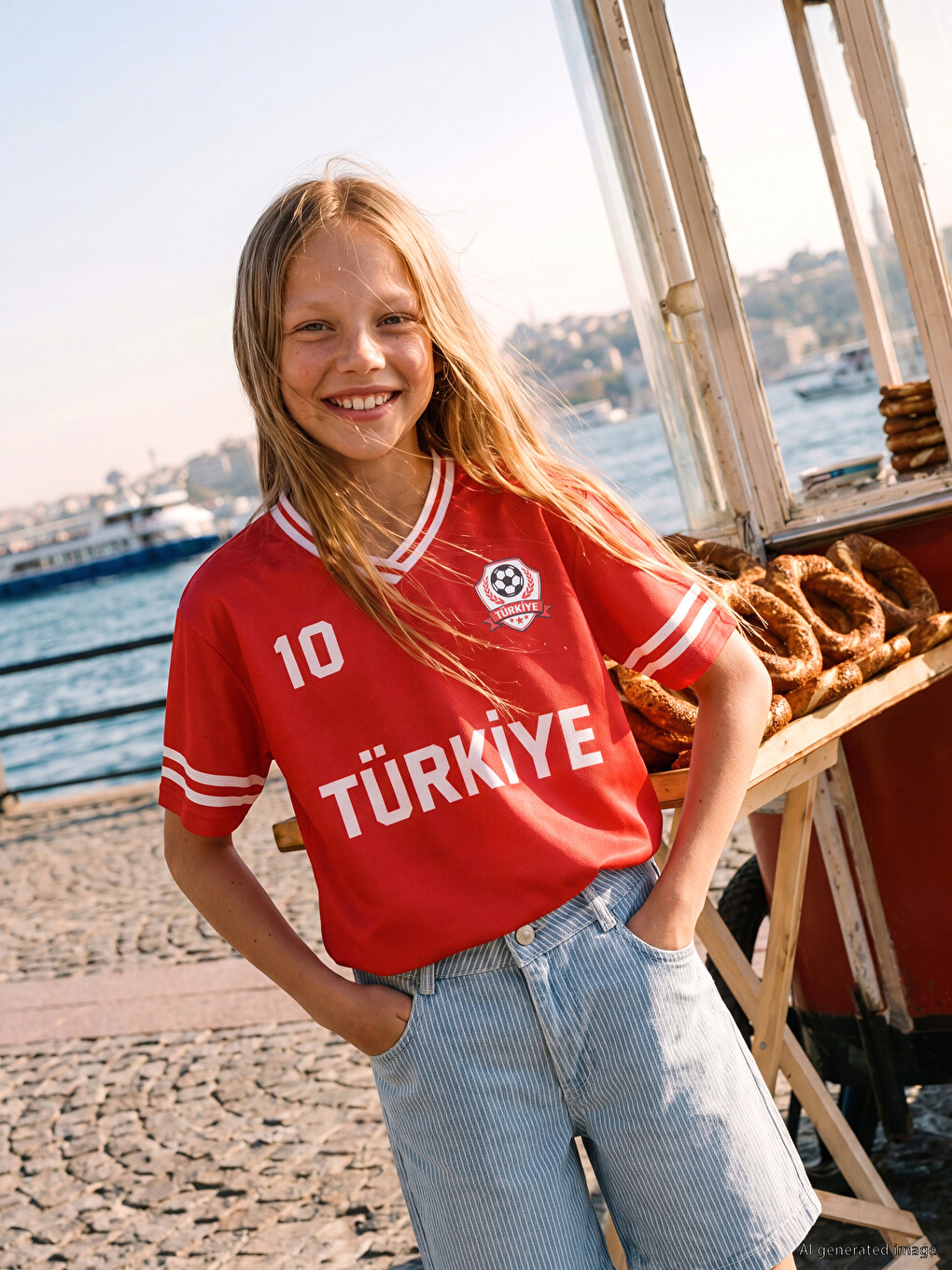 Kırmızı Türkiye Baskılı Kız Çocuk Forma Tişört