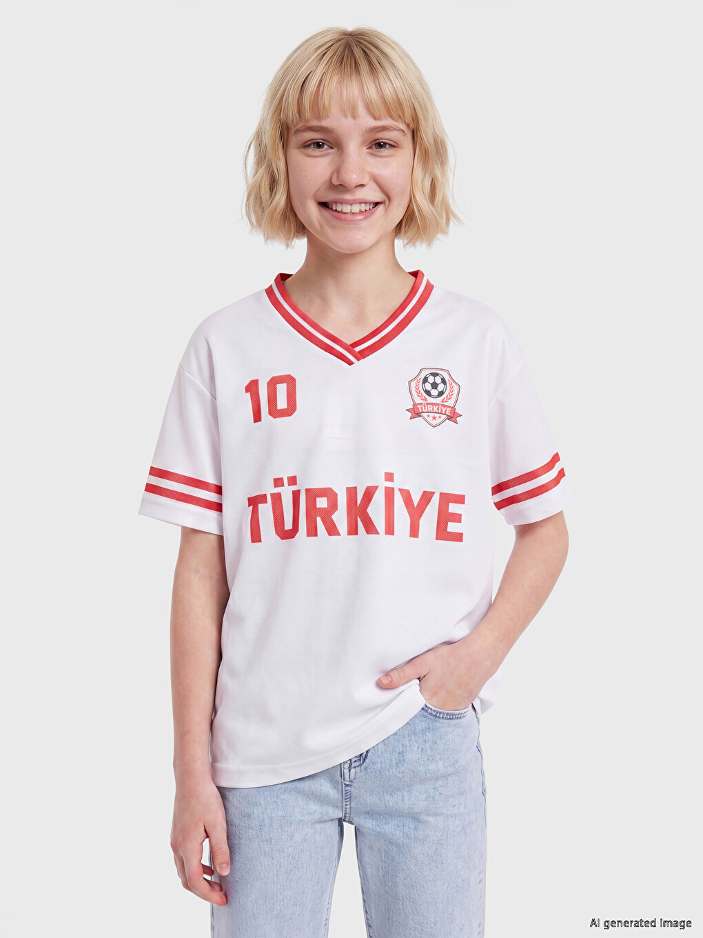 Beyaz Türkiye Baskılı Kız Çocuk Forma Tişört