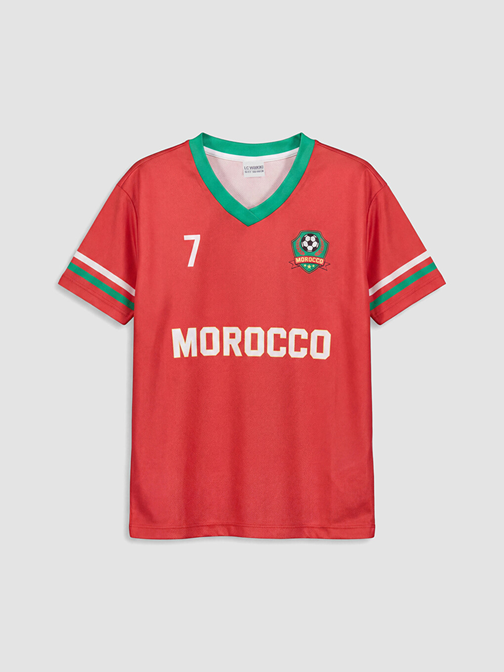 Kırmızı V Yaka Morocco Baskılı Kız Çocuk Tişört
