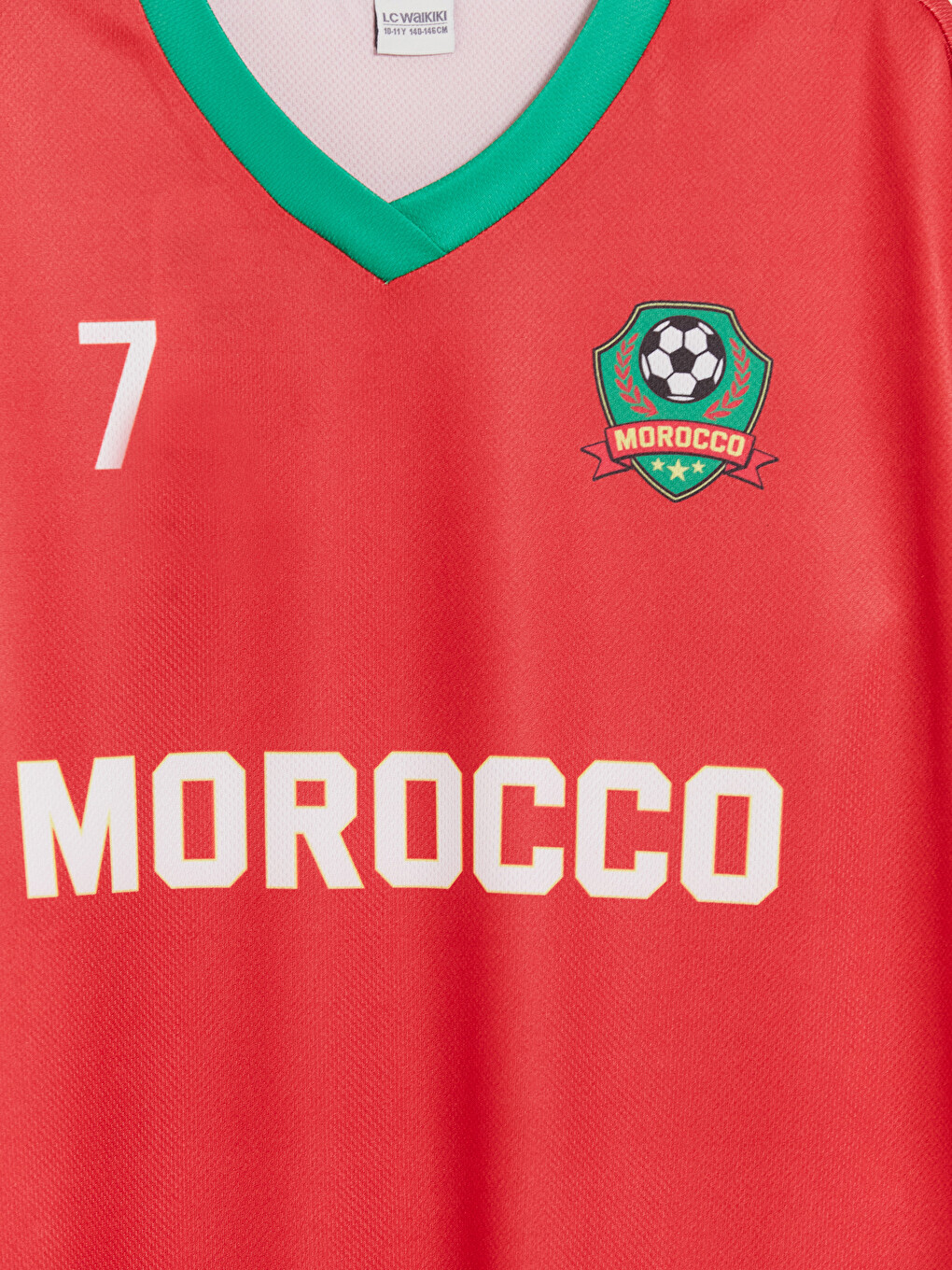 Kırmızı V Yaka Morocco Baskılı Kız Çocuk Tişört-1