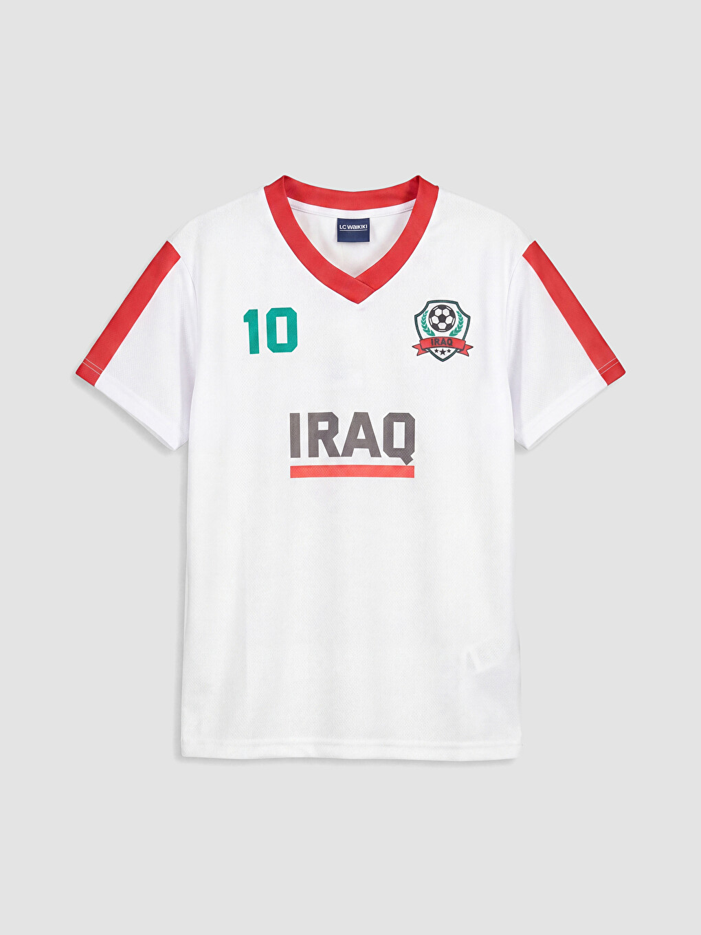 Beyaz V Yaka Irak Baskılı Kız Çocuk Tişört