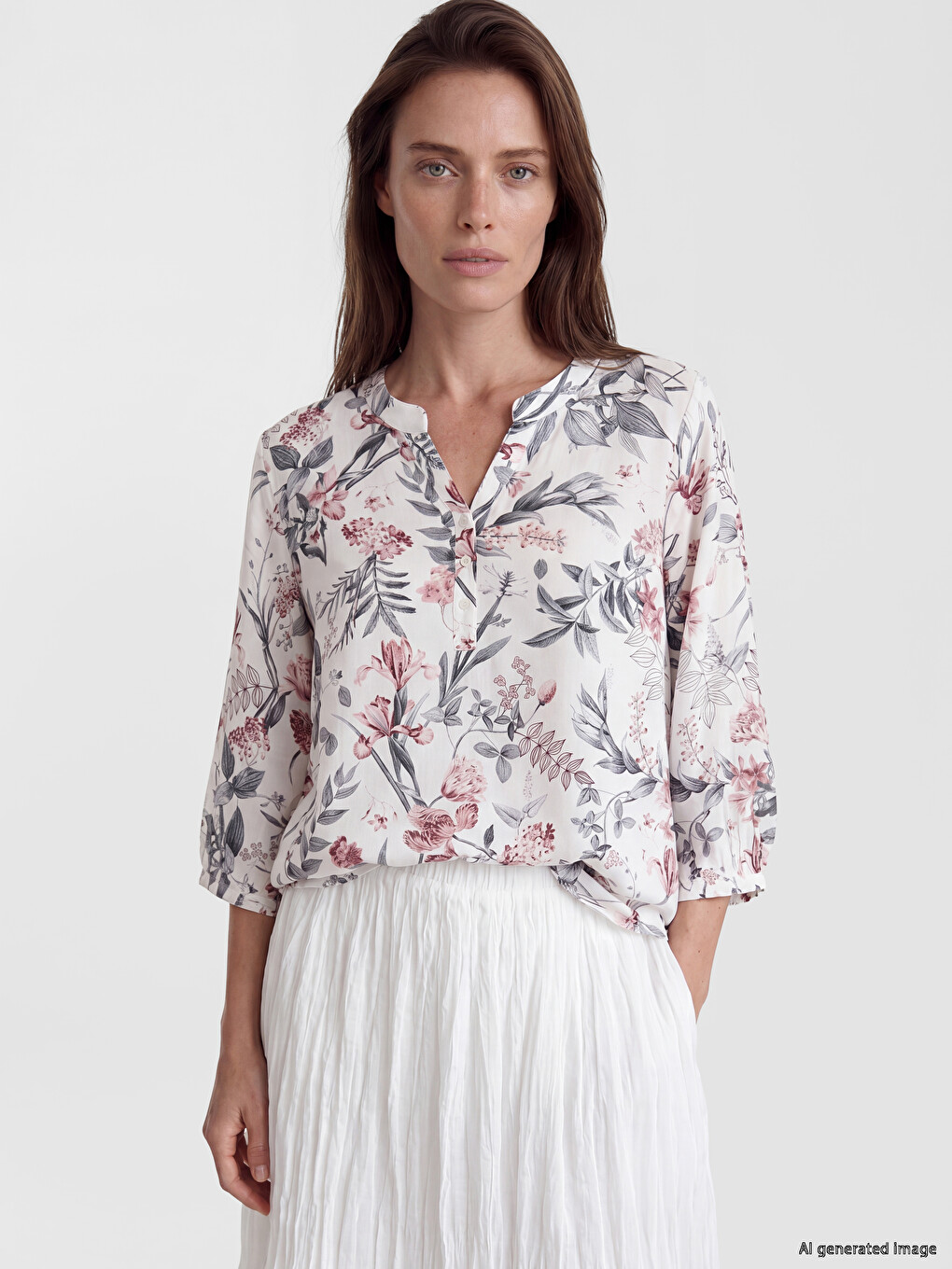 Notch Neck Floral Blouse