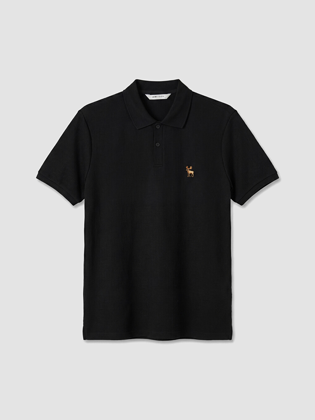 Siyah Polo Yaka Nakışlı Erkek Tişört-4