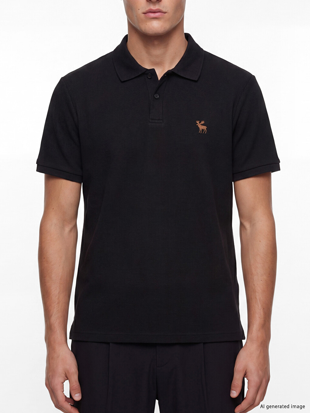 Siyah Polo Yaka Nakışlı Erkek Tişört-2