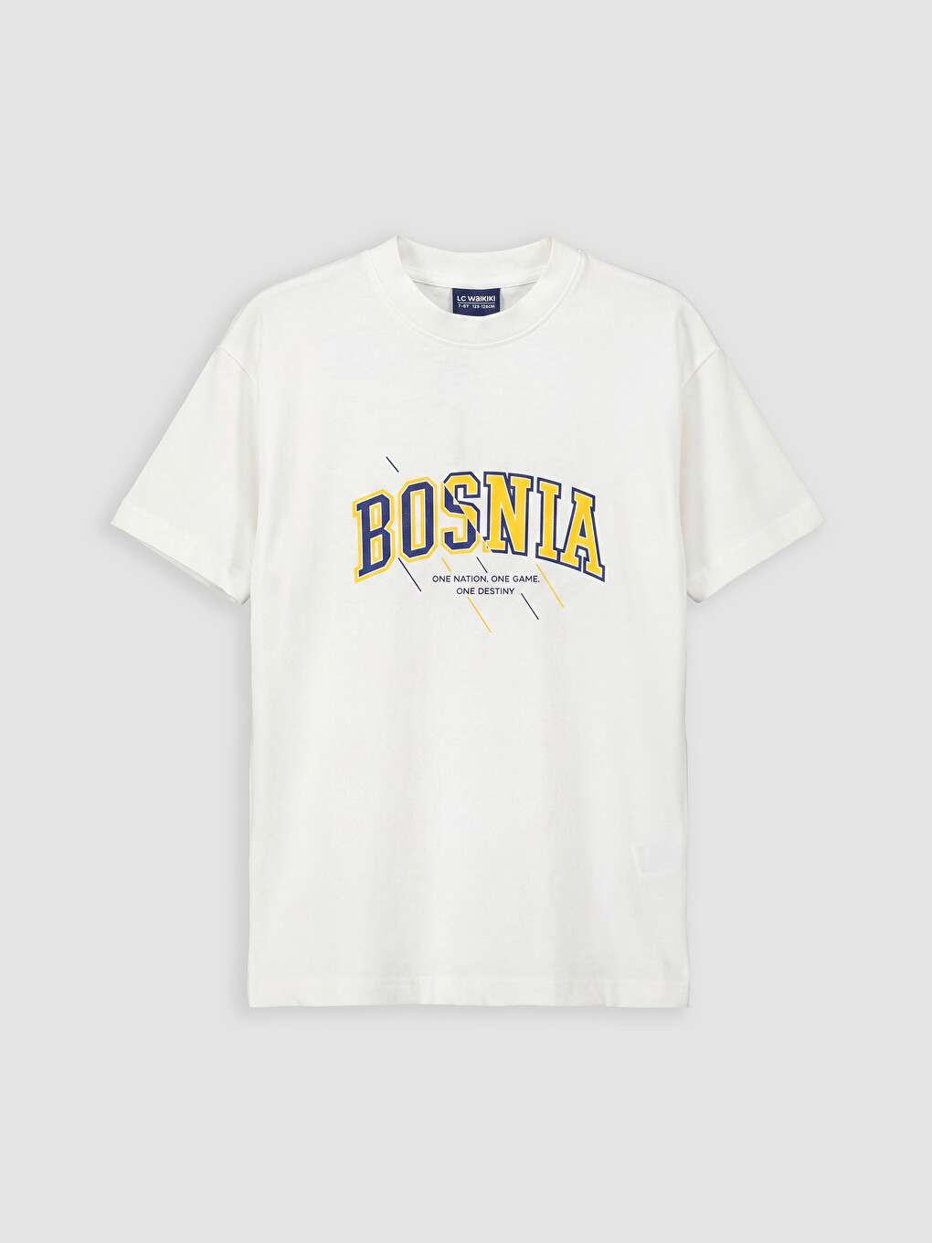 Beyaz Bisiklet Yaka Bosnia Baskılı Erkek Çocuk Tişört