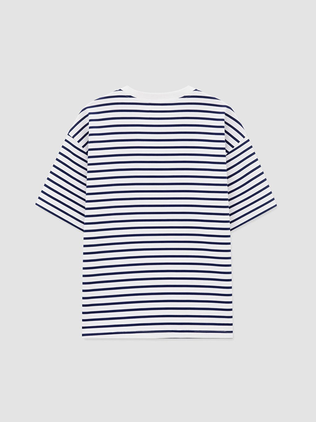 Lacivert Çizgili Oversize %100 Pamuklu Kadın Tişört-2
