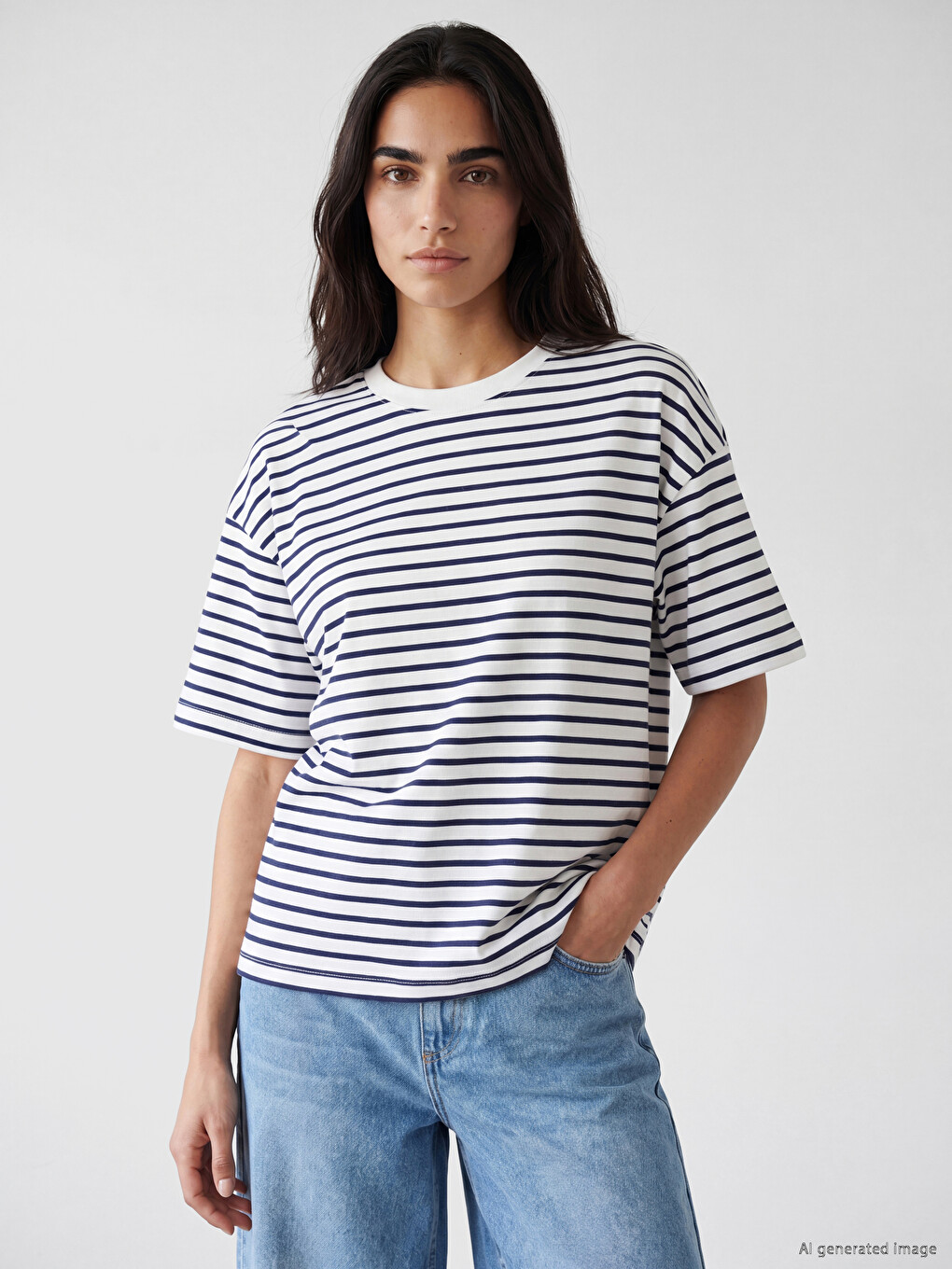 Striped Oversize 100% Cotton Women's T-shirt