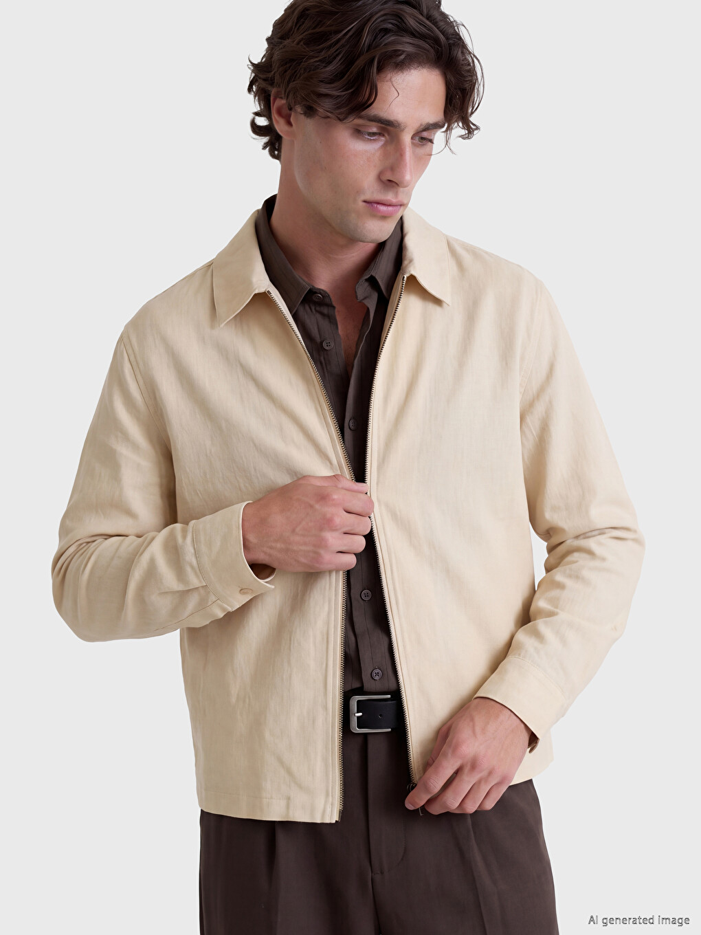 Man Beige Overshirt-1