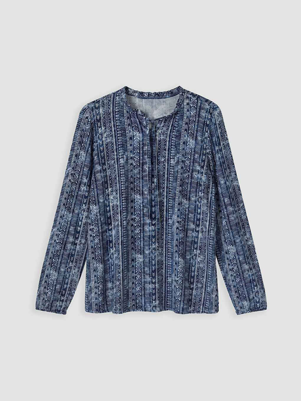 Bluza sa kragnom na vezanje sa uzorkom-4