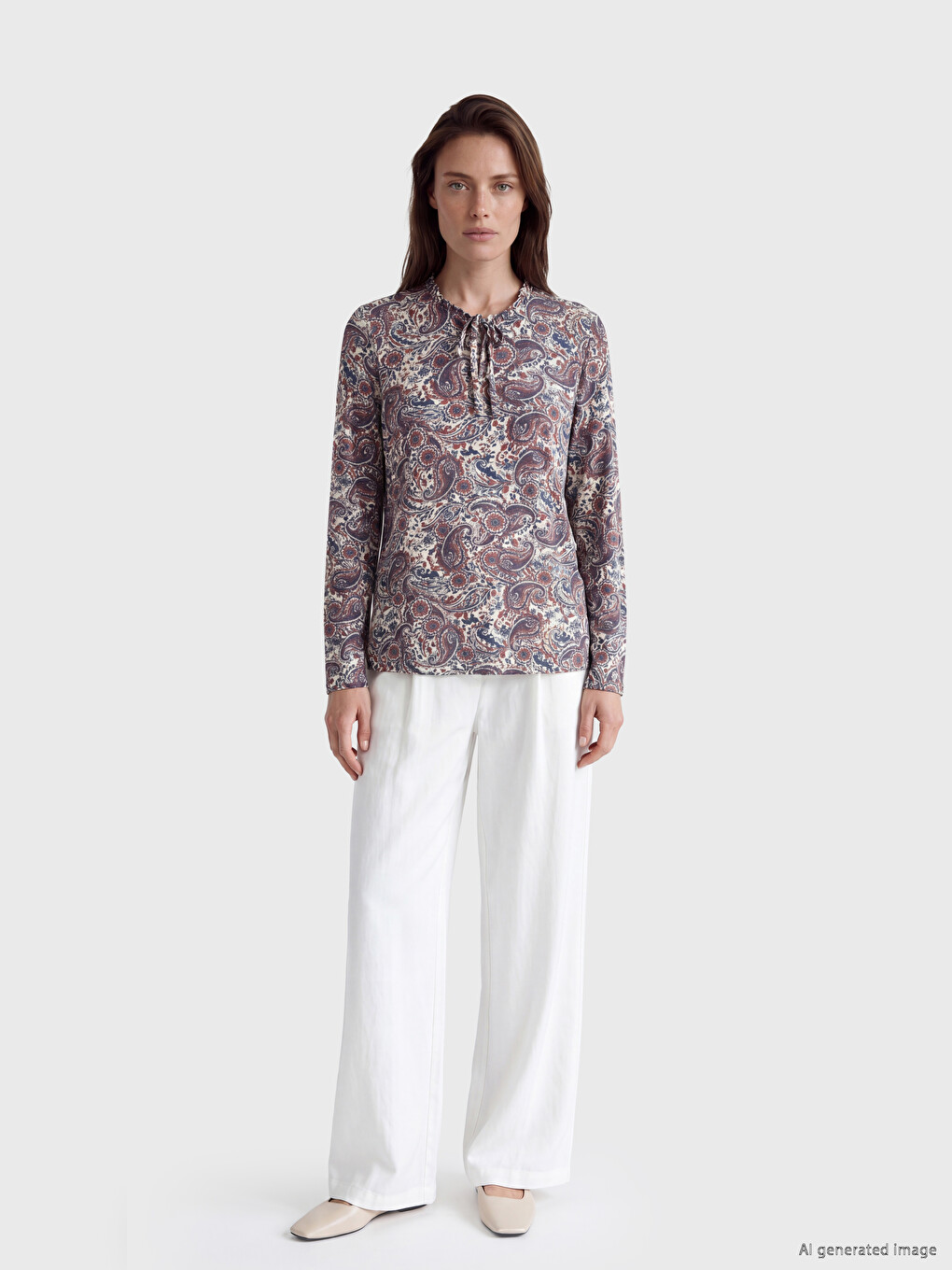 Tie Neck Patterned Blouse-1