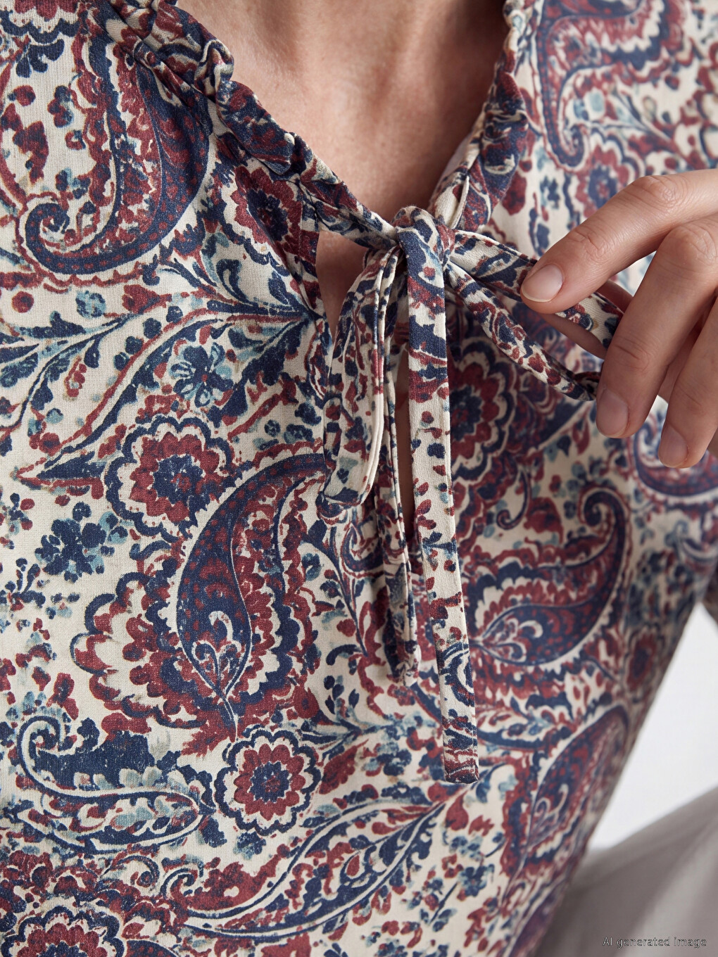 Tie Neck Patterned Blouse-2