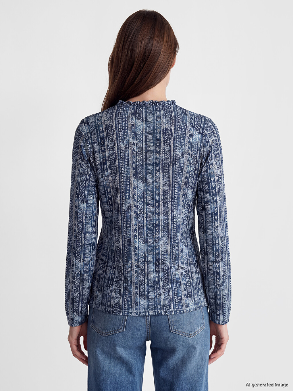 Bluza sa kragnom na vezanje sa uzorkom-3